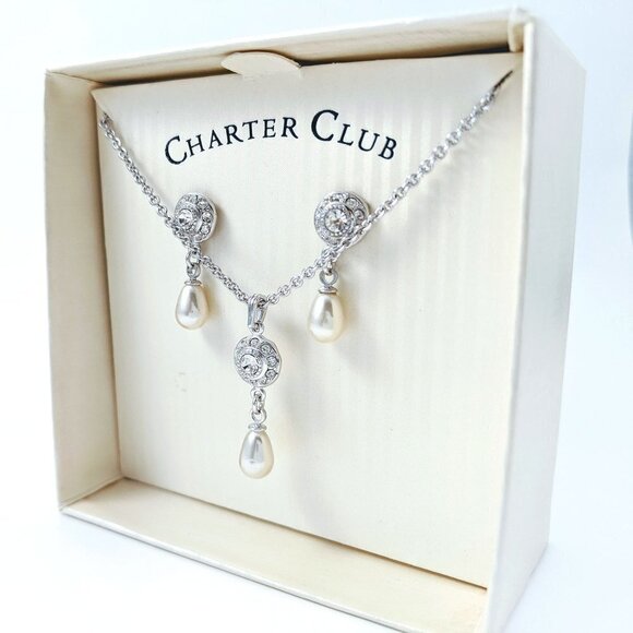 Charter Club Faux Pearl Earrings & Necklace - Picture 4 of 7